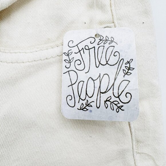 NWT Free People Women's Ivory Jeans Size 27 Distressed Fringe Frayed Hem Stretch - Picture 9 of 11